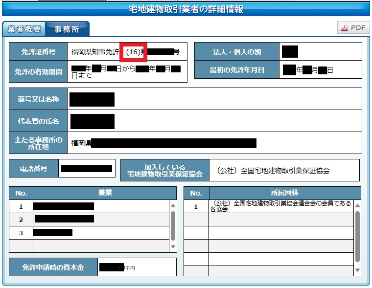 宅建業者の詳細情報画面