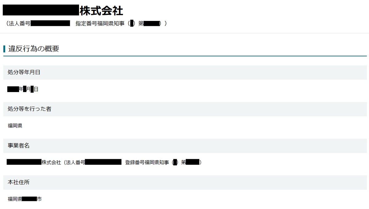 違反行為の概要画面